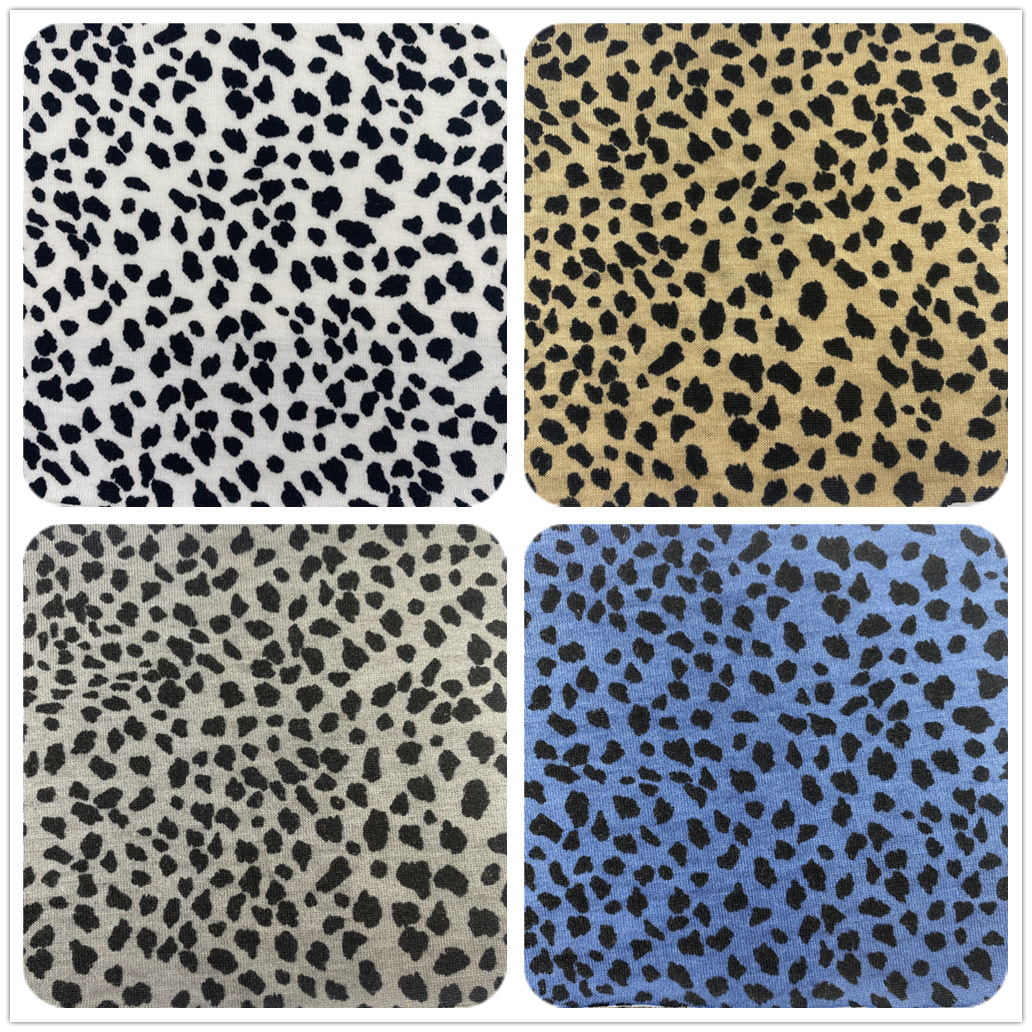 豹纹印花弹力针织布 32支单面汗布印豹纹  打底衫连衣裙发带面料