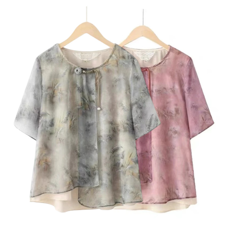 New Chinese-Style Summer Outfit for Women, Loose and Slimming Chiffon Short-Sleeve Two-Piece Set with Stylish Printed Capri Pants New Chinese-Style Summer Outfit for Women, Loose and Slimming Chiffon Short-Sleeve Two-Piece Set with Stylish Printed Capri Pants