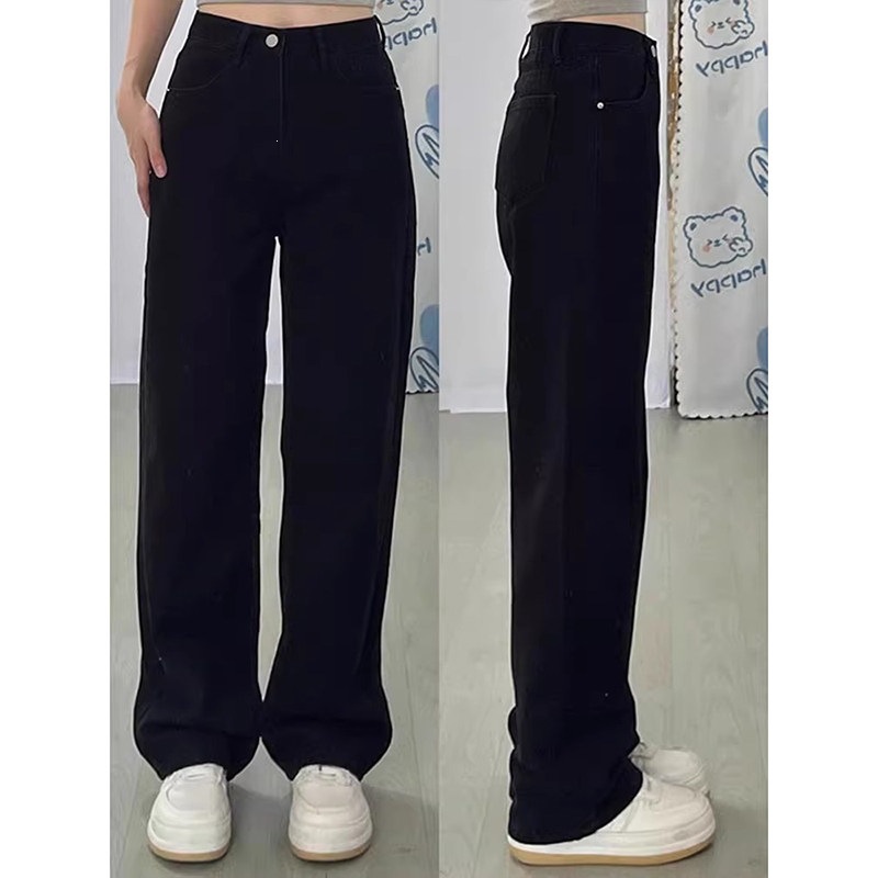 2026 new women's loose-fitting, slimming straight-leg pants, plus-size black straight-leg jeans for women