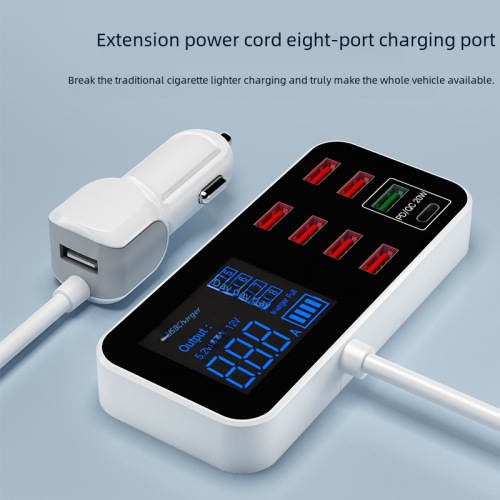 Double U Multi-port USB Car Charger with Display LED Car Digital Car Charger 8-port Car Charger