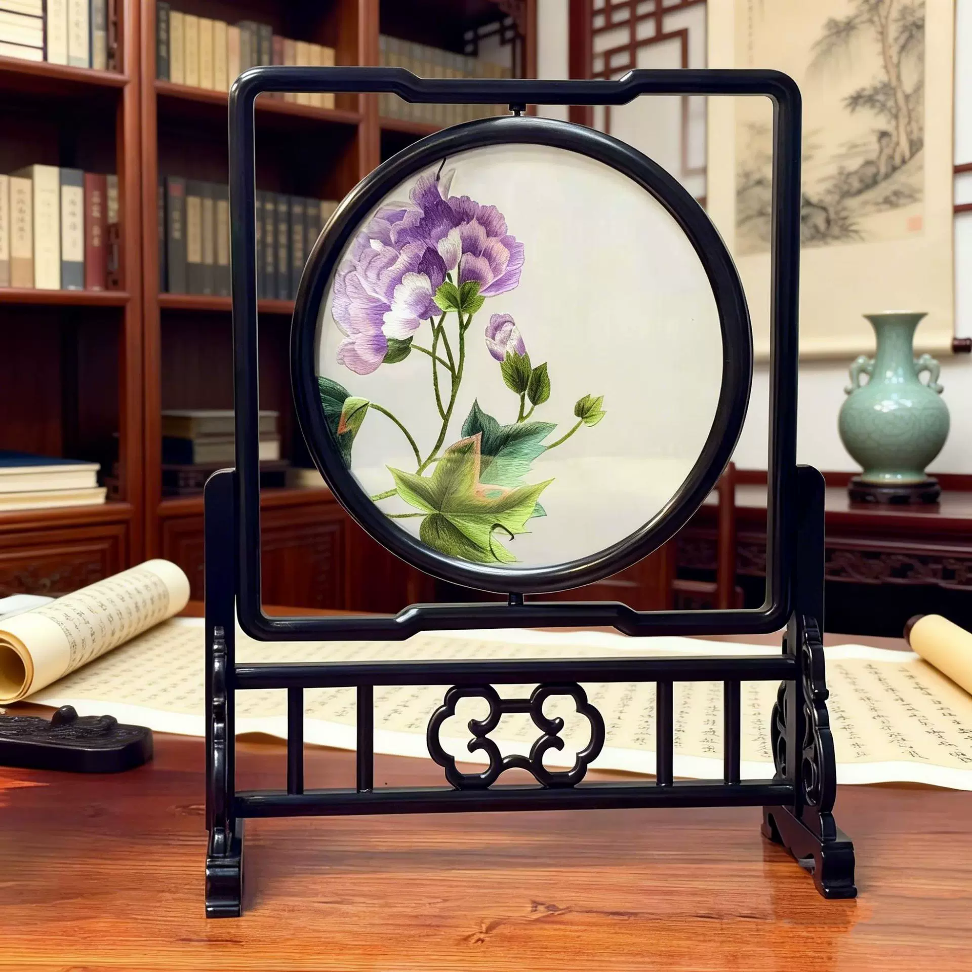 苏绣摆件手工刺绣摆台双面绣台屏中国风特色商务纪念礼品送朋友的