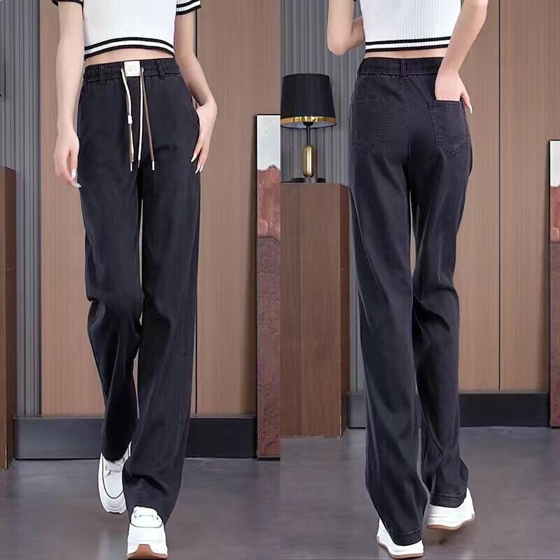 Summer Tencel Jeans for Women, Thin Elastic Waist, Slimming Straight-Leg Pants, High-Waisted Versatile Mom Pants for Women Summer Tencel Jeans for Women, Thin Elastic Waist, Slimming Straight-Leg Pants, High-Waisted Versatile Mom Pants for Women