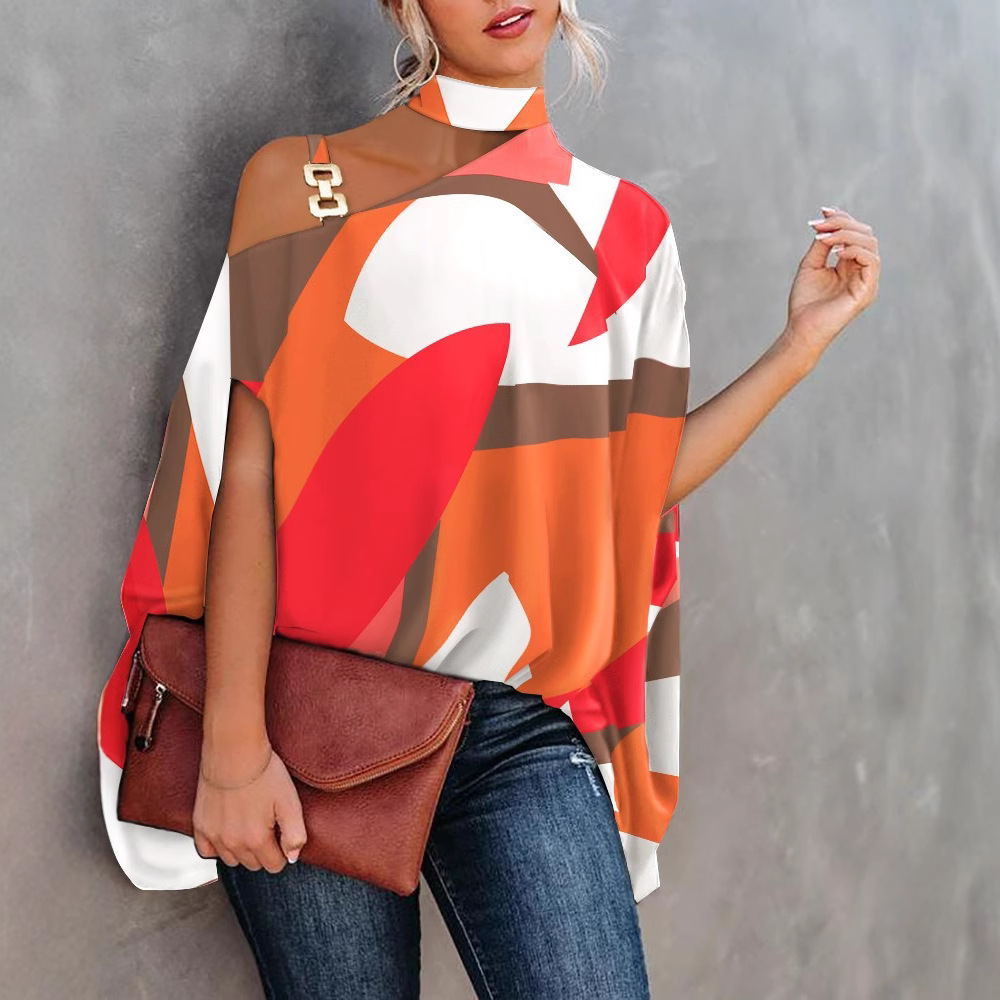 2022 estación independiente deseo Amazon popular verano Halter Batwing manga camisa impresa camisa de las mujeres ropa de mujer