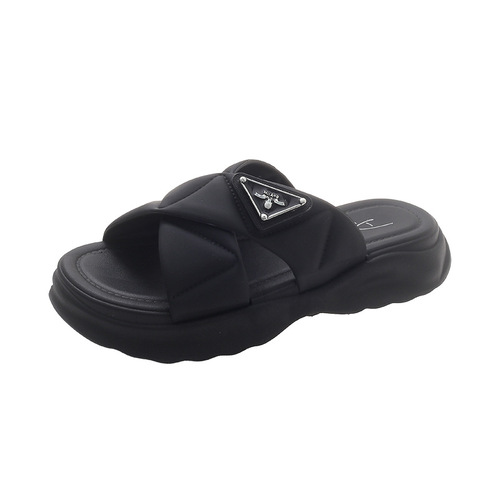 Summer new cross-strap slippers for women, thick-soled outer wear, small fragrant style, step-on-shit slippers, fashionable and versatile for home use