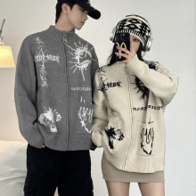 2024休闲宽松型个性情侣装潮流男女休闲毛衣外套针织男女一件代发
