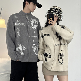 2024 casual loose personality lovers fashion men's and women's casual sweater coat knitted men's and women's a generation of hair