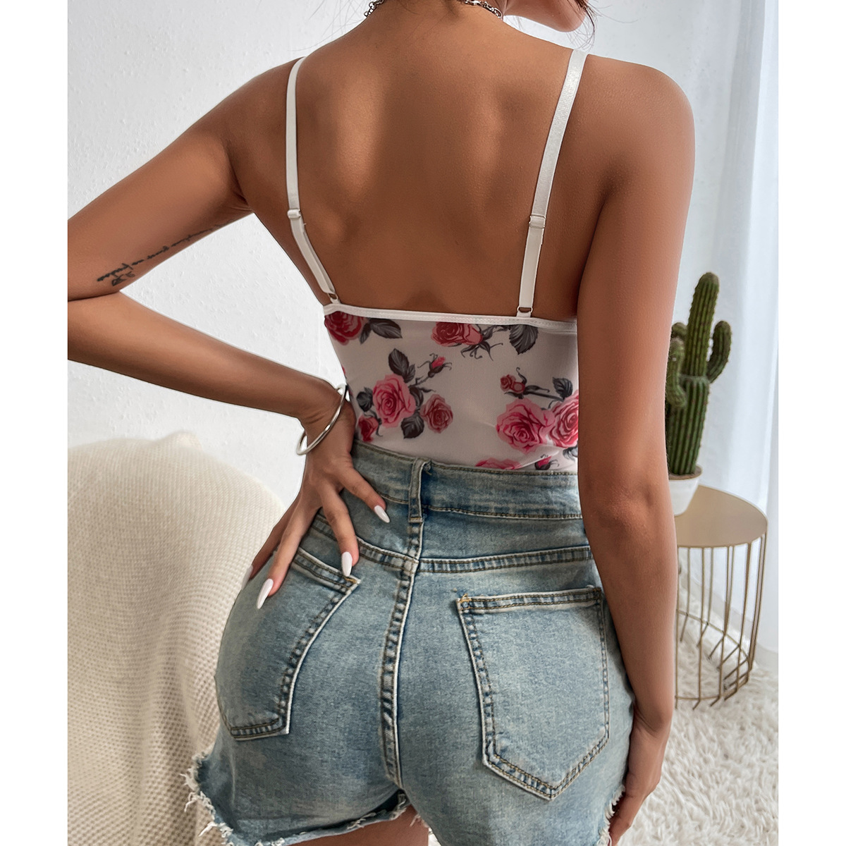 sling wrap chest flowers print lace jumpsuit NSFH123982