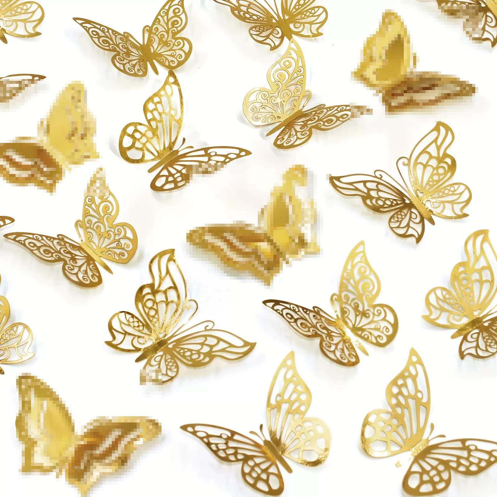 亚马逊48Pcs3d金色镂空蝴蝶墙贴场景布置装饰贴纸背景墙饰现货