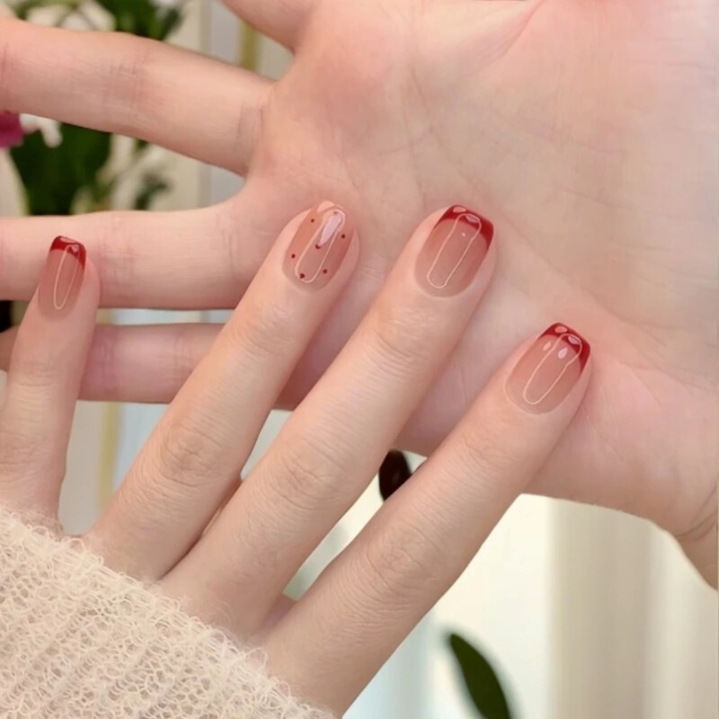 [Strawberry Red] Wearable Short Nails, Autumn and Winter Wearable Manicure Finished Products, High-End Nail Patches