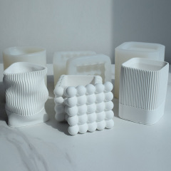 3D geometric striped pen holder plaster silicone mold magic ball storage box glue cement succulent resin flower pot mold