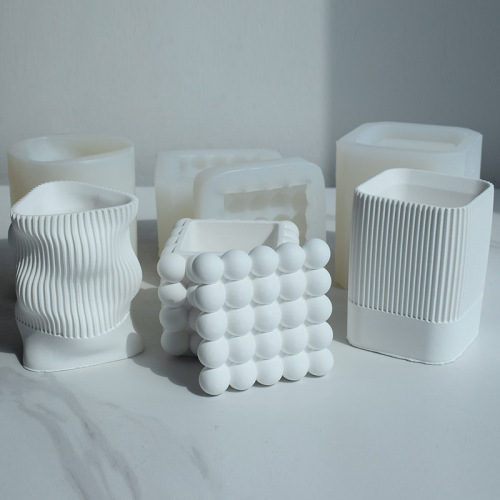 3D geometric striped pen holder plaster silicone mold magic ball storage box glue cement succulent resin flower pot mold