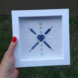 天然蓝晶石水晶阵画 爱心晶条晶簇 石膏