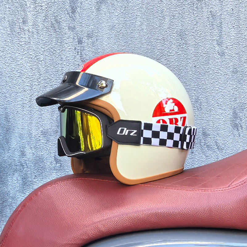 Orz Gulf Oil Motocicleta eléctrica Casco retro Casco de crucero Hombres y mujeres Casco japonés de media pala 3C