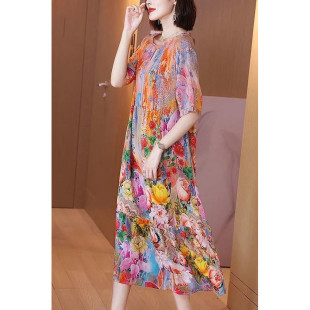 Dt Super Fairy Style Floral Silk Dress 2025 Summer New Loose Slimming Mulberry Silk Sanya Beach Long