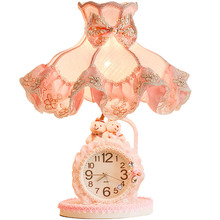 歐式床頭燈公主房粉色蕾絲鍾表浪漫可愛女孩禮物溫馨氛圍卧室台燈