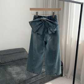 女童蝴蝶结洋气阔腿裤2025春秋季时髦宽松中大童蝴蝶结休闲牛仔裤