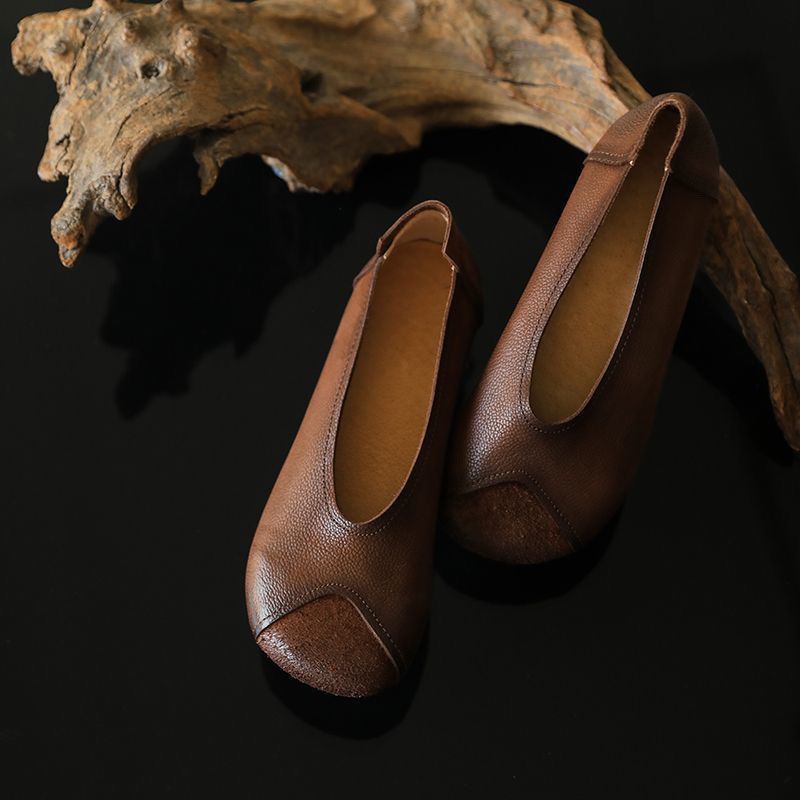 手工真皮单鞋浅口复古文艺方头软底休闲森女懒人奶奶鞋森系舒适