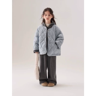 2026女大童双面穿绗绣格子童装棉服冬装棉衣纯色休闲外套秋冬季