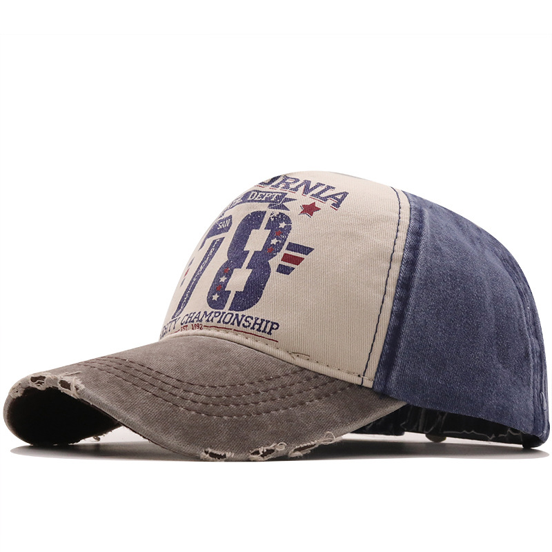 Cotton Washed Baseball Cap Korean Dilapidated Denim Printed Old Hat display picture 3