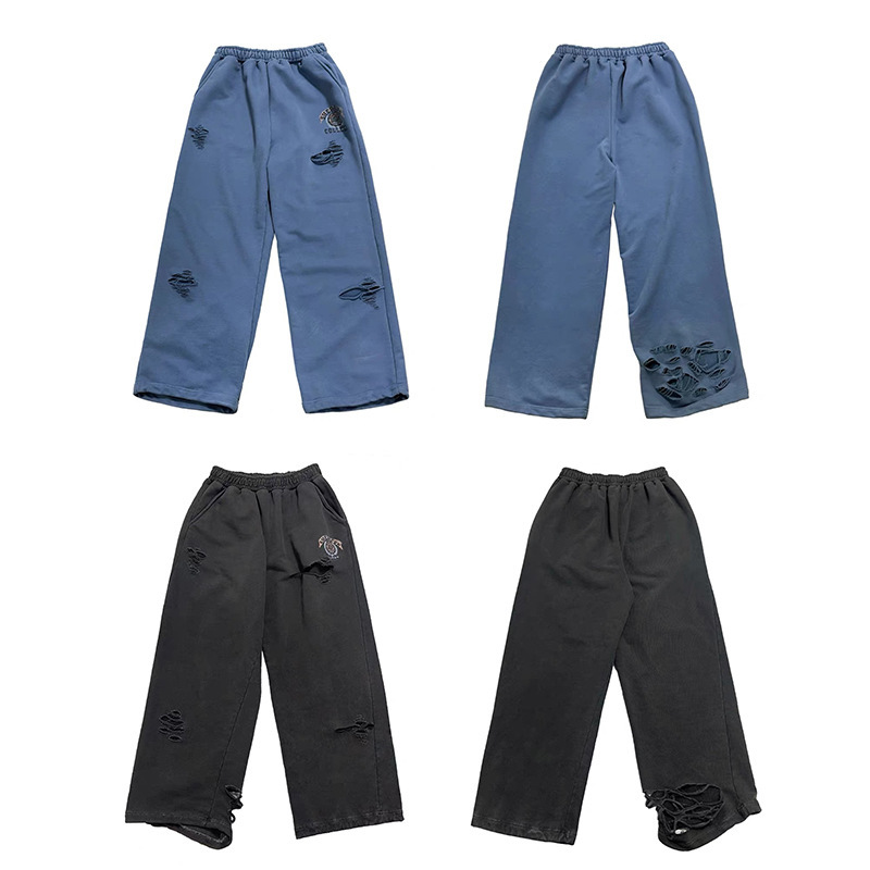 Grailz Project Vibe Washed Distressed Ripped Badge Printed Sports Sweatpants Loose Pants Grailz Project Vibe Washed Distressed Ripped Badge Printed Sports Sweatpants Loose Pants