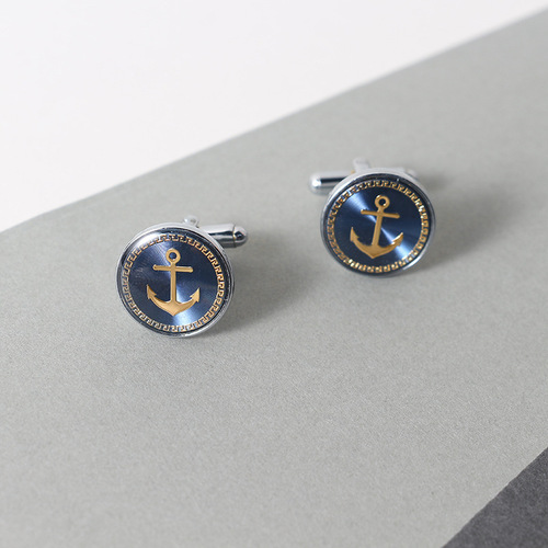 New Style Exquisite Enamel Anchor Cufflinks for Men, French Style Shirt Placket Cuff Fasteners, Wholesale