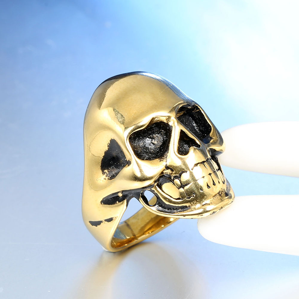 27g Weight Rings Classification 1 Piece Quantity Street Occasion 304 Stainless Steel Material Hip-Hop Retro Skull Stainless Steel Polishing 18K Gold Plated Rhodium Plated Halloween Unisex Rings Men Signet Rings