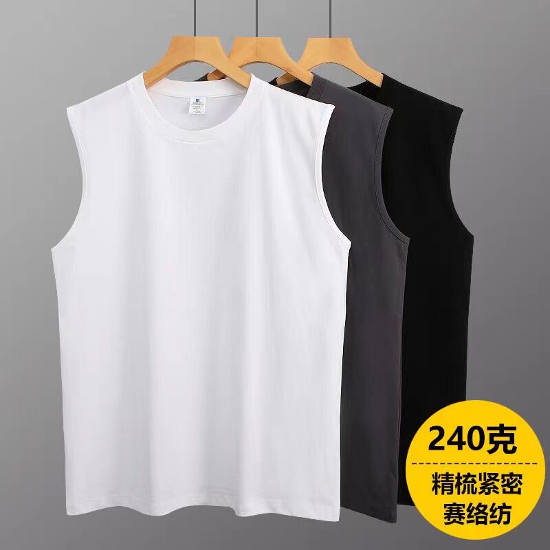 Pure Cotton Sleeveless Wide Shoulder T-shirt Men's Summer Breathable Sports Fitness Vest American Style Retro T-shirt