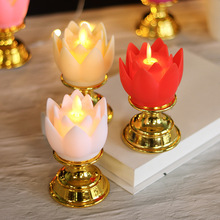 金底七彩莲花灯LED仿真蜡烛灯摆件法会观音财神供佛灯长明灯批发