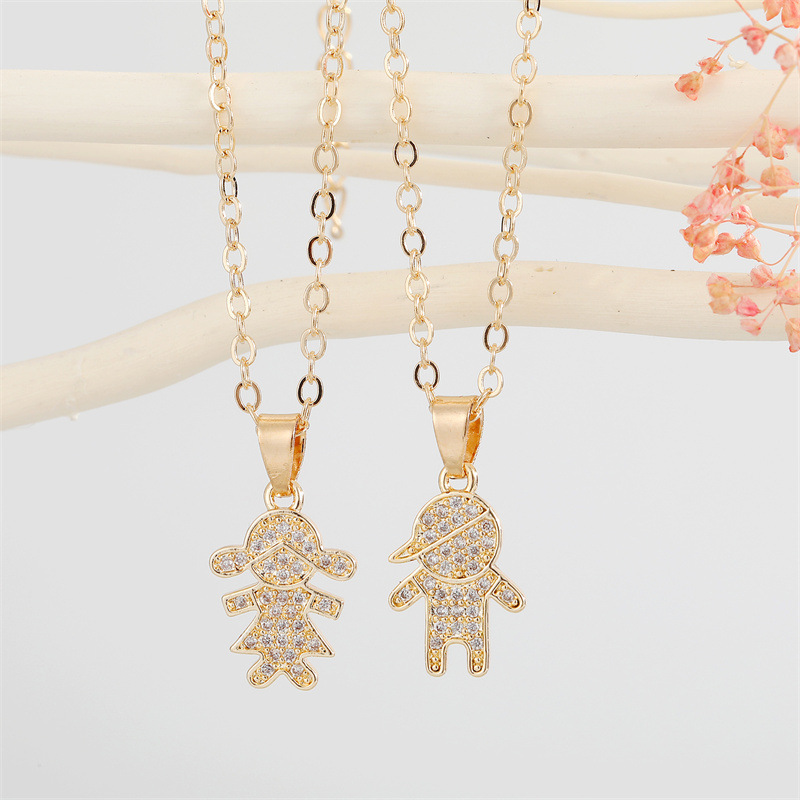 new cute full diamond boy girl pendant necklace