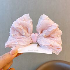 プリンセスパールリボン子供のヘアピン韓国スタイル女の子立体ヘアアクセサリー少女甘いトップクリップ頭飾り卸売