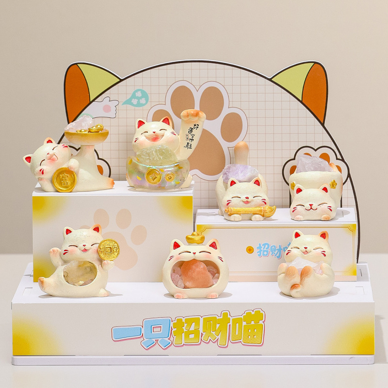 漫画かわいい招き猫クリスタルブラインドボックスデスクトップ装飾オフィスワークステーションかわいい癒しの装飾ギフト|undefined