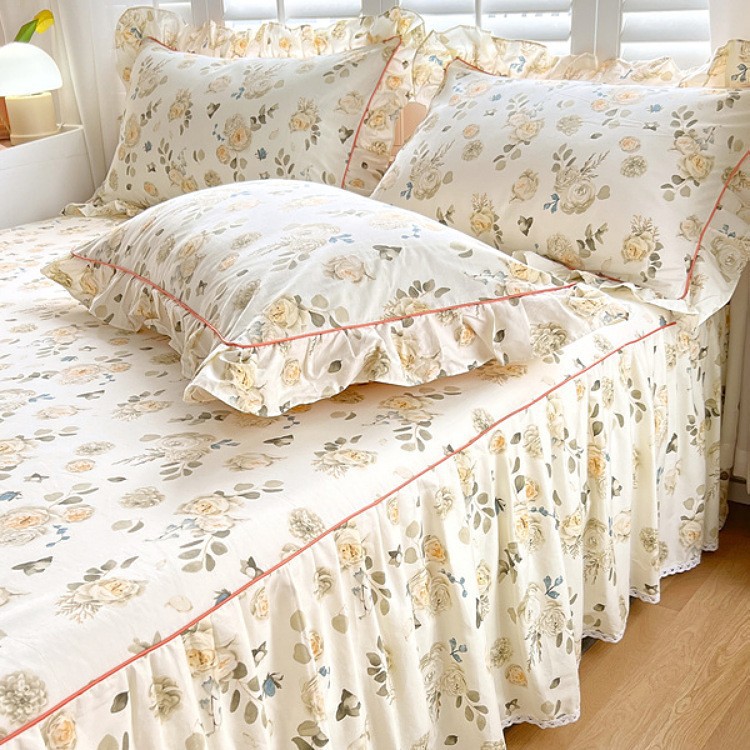 ins style cotton bed skirt three-piece single-piece bedspread pure cotton bed sheet with skirt lace Korean style 2022 new bed circumference