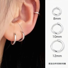 通体S999足银素圈耳环女简约款耳圈睡觉免摘养耳洞耳扣现货批发