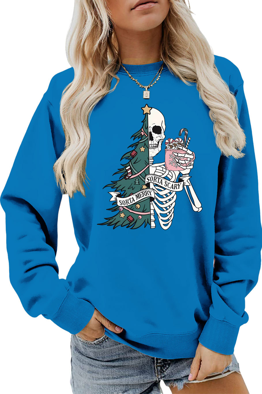 Women's Hoodies Long Sleeve Printing Christmas Christmas Tree Skeleton display picture 2