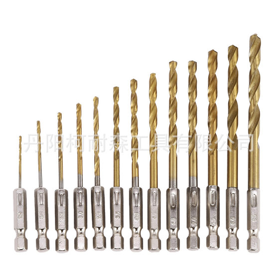 13pc titanium-plated hex shank twist drill high speed steel integrated hex shank wind batch twist drill set