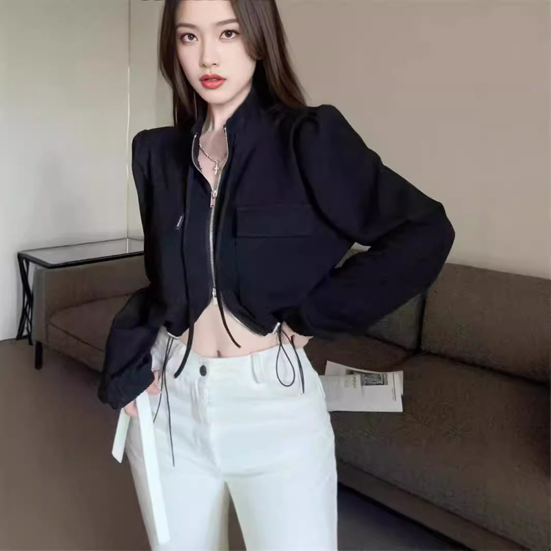 American Hot Girl Short Puff Sleeve Top Women's Design Niche Autumn and Winter Motorcycle Jacket Work Jacket Jacket