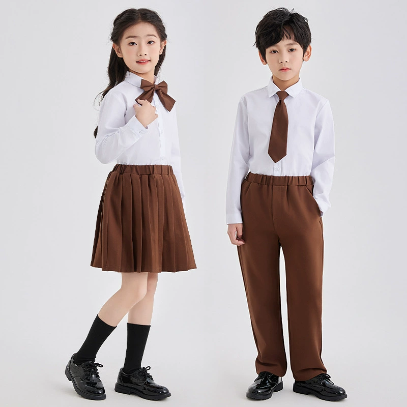 Школьная одежда для учеников начальной школы белая рубашка жилет цвета карри брюки костюм выпускной фотокостюм