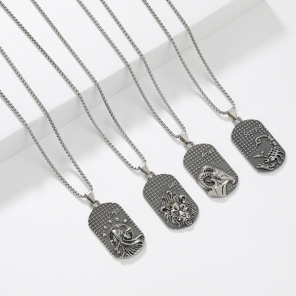 European and American Fashion New 12 Constellation Retro Creative Stainless Steel Chain Men's Necklace Personalized Trendy Men's Cross-Border Jewelry