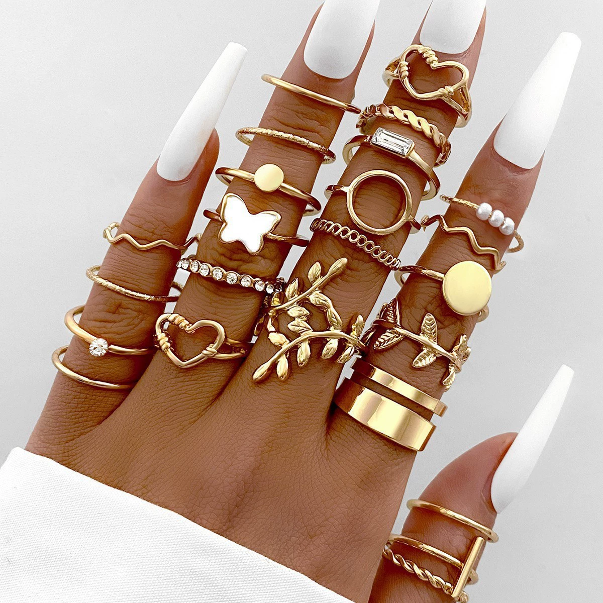 Multi-Joint Ring Set, 22 Pieces, Metal Adjustable Rings, Gold-Tone Mix