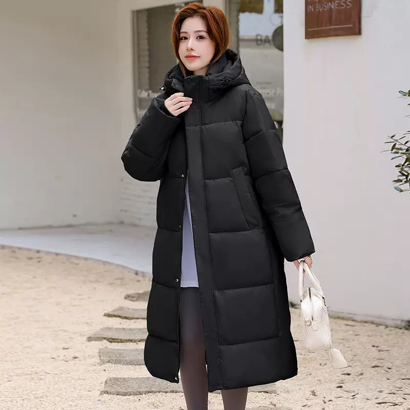 2024新款女式加长款连帽棉袄大衣跨境冬季宽松加厚保暖棉服外套