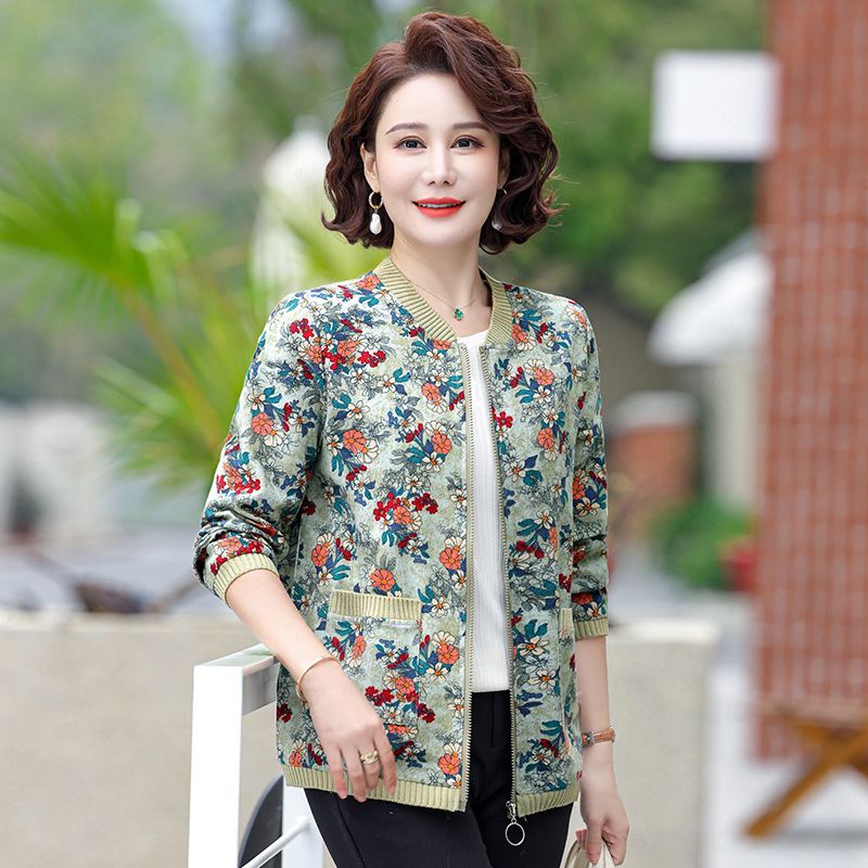中年妈妈秋装短款外套新款洋气中老年棒球服春秋季女上衣宽松夹克|undefined