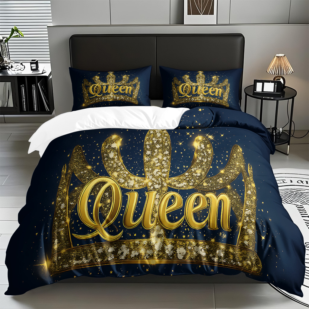 TEMU / JIT textil doméstico alfabeto digital impresión molido conjunto textil doméstico suave piel transpirable colcha cubierta de almohada combinación