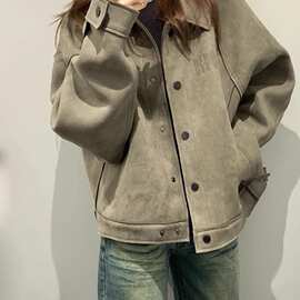 美式复古短款亲肤外套女春秋季2025新款慵懒中性风宽松夹克上衣