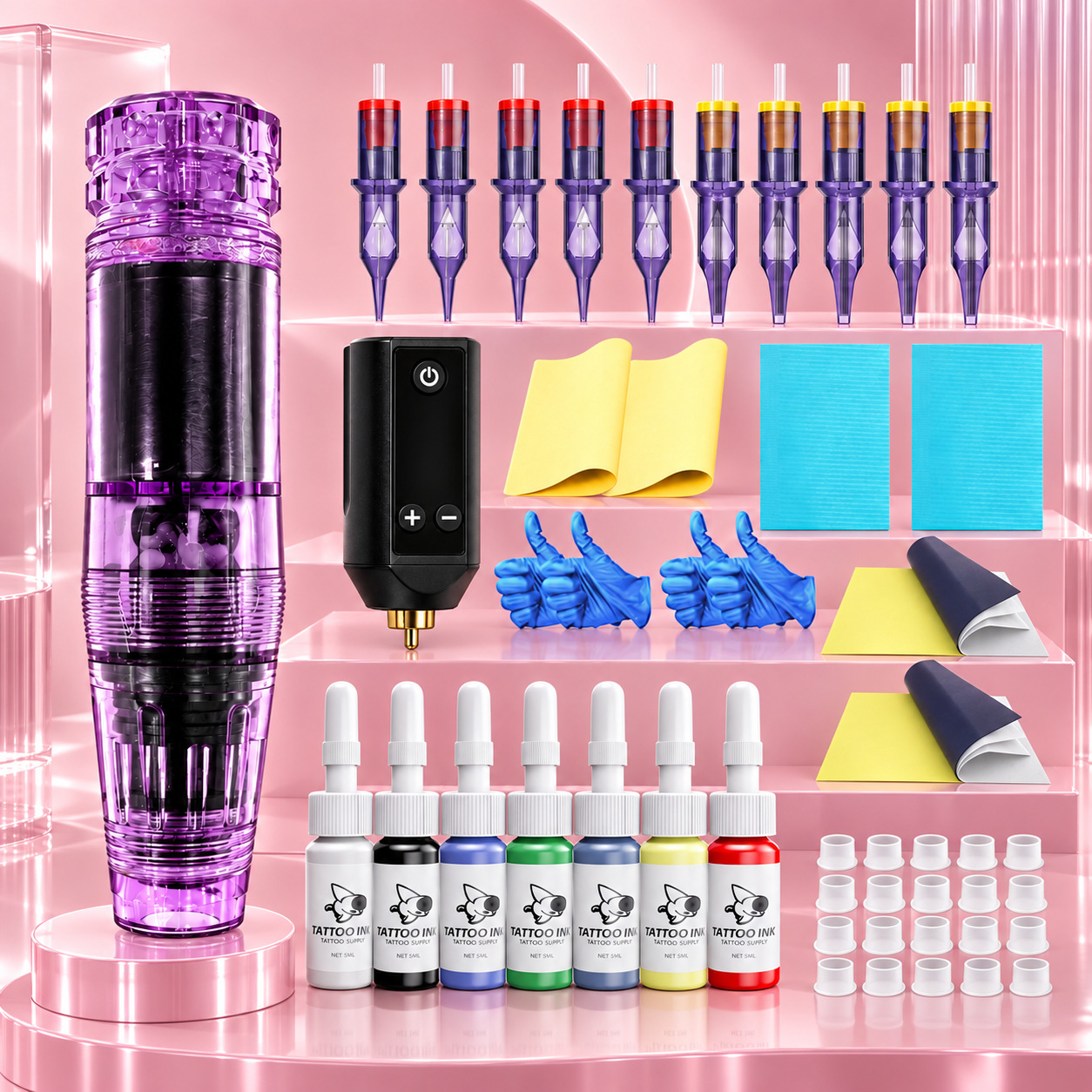 Wireless tattoo machine, tattoo pen set, complete tool kit for eyebrow tattooing, permanent makeup, and tattooing, suitable for cross-border sales