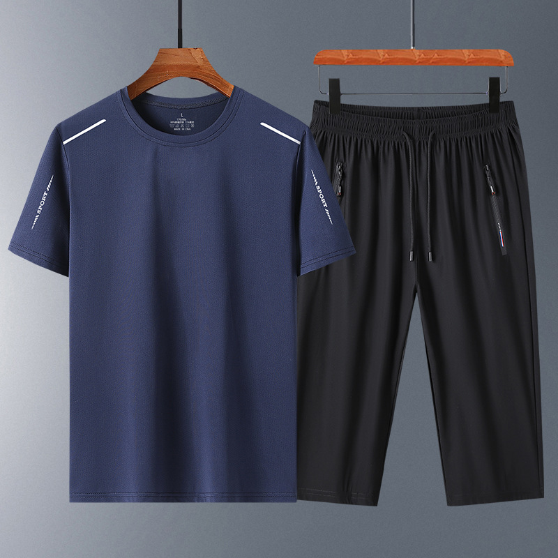 Papá Traje casual Verano de hombre de secado rápido Manga corta Pantalones cortos casuales de mediana edad Traje de secado rápido de mediana edad Traje de dos piezas