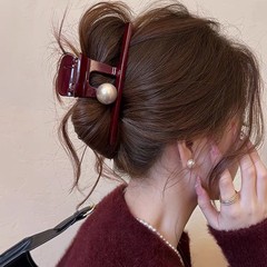 安可拉红珍珠头发抓夹大号发量多鲨鱼夹发夹女后脑勺2025新款发饰