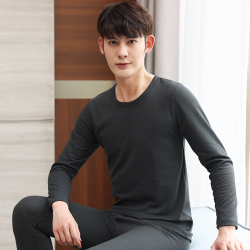 New German Wool Warm Innerwear Set for Men - Autumn/Winter Round Neck Slim Fit Top and Bottom with Heating, Fleece Lined and Thickened