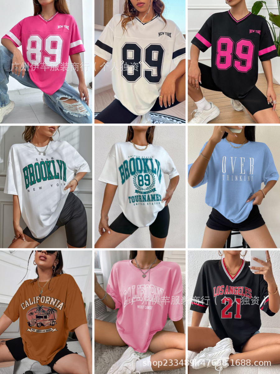 Women's T-shirt top available跨境女士印花T恤上衣新款现货批发