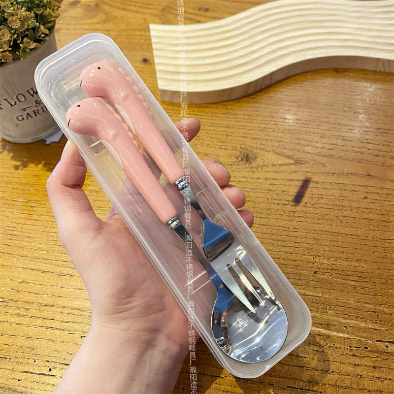 분말 공룡 스푼 포크 세트 (투명 상자)