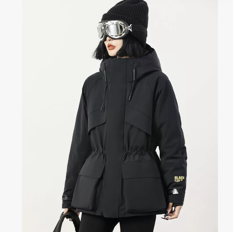 양미 같은 스타일 블랙 골드 구스 다운 재킷 여성 쇼트 2024 겨울 새로운 야외 파커 툴링 허리 재킷